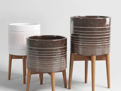 collection of earthenware and patternd concrete vases Low-poly 3D model