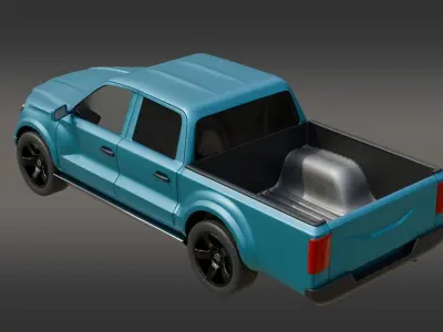  Double Cabin Blue Pickup Car Low-poly 3D model