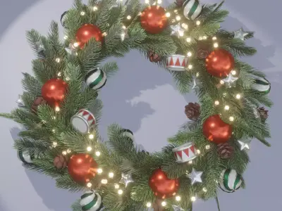 Christmas wreath in old style Low-poly 3D model