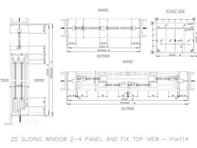 2D SLIDING WINDOW 2-4 PANEL AND FIX TOP VIEW 3D model