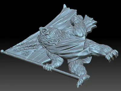 Bear with a flag 3D print model