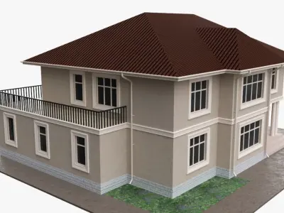 Building house two-story villa with garage Free 3D model