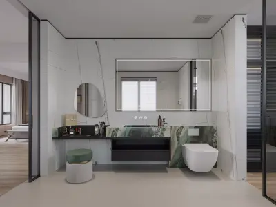modern bedroom office room bathroom interior scenes  3D model