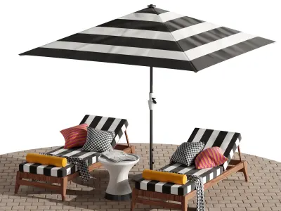 Beach lounge outdoor set 10 3D model