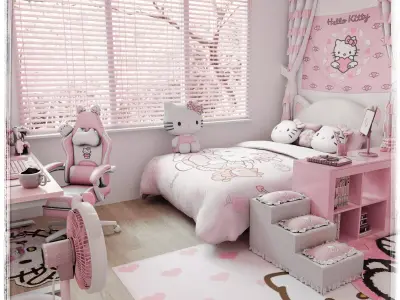 Hello Kitty Bedroom Blender Scene 3D model