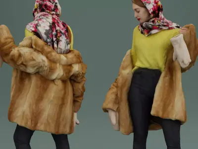 Woman Takes Off Her Fur Coat 3D model