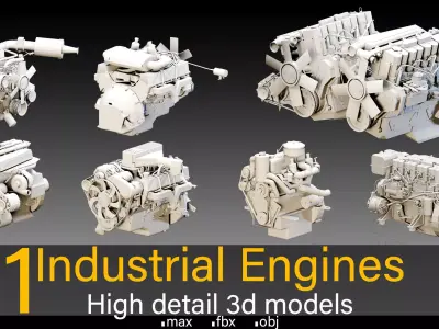 11 Industrial Engines- High detail 3d models Low-poly 3D model