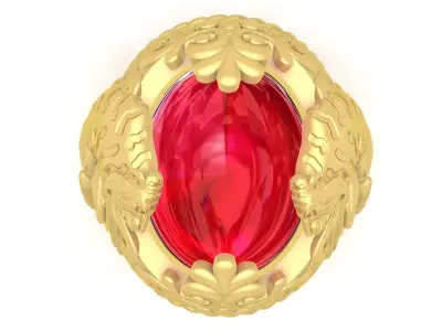 Luxury Vintage Engraved Oval Gemstone Ring for Men 3774 3D print model