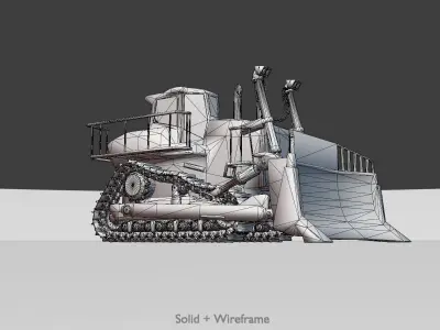 Hydraulic bulldozer tracked construction site vehicle blue Low-poly 3D model