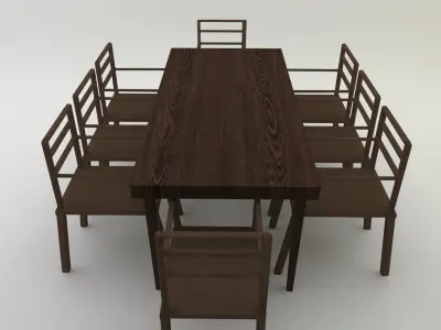 TABLE dining with six chairs 3D model