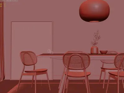 Modern Interior Dining Room - Low Poly - PBR Textures Low-poly 3D model