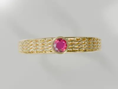 Woven Gold Ruby Accent Ring - 3D print ready Free 3D print model