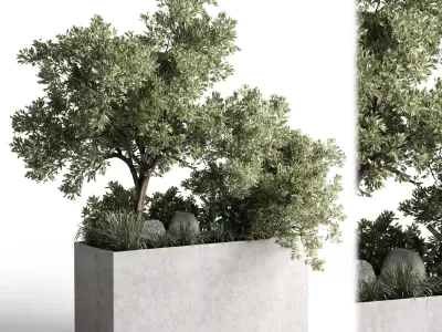 concrete box plants on stand  set outdoor plant  3D model