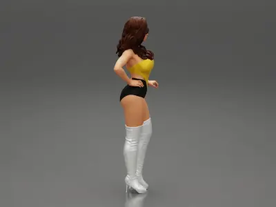 Sexy woman in a long boots and mini short 3D print model