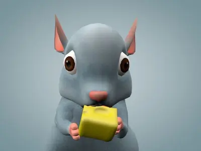 Mouse holding piece of bread Low-poly 3D model