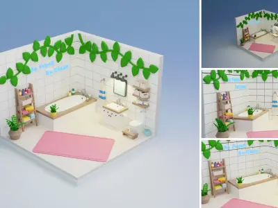 Low Poly Rooms Interiors 3 - Stylized Asset Pack Low-poly 3D model