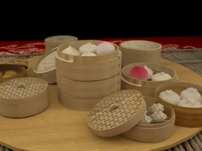 Chinese dim sum bamboo steamer  3D model