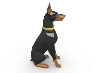 doberman dog low poly 3D print model