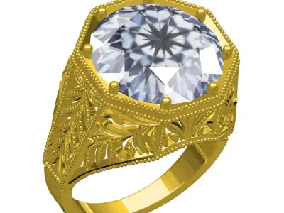 Single Stone Art Deco Engagement Ring 3D print model