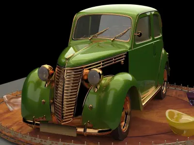 Chinese gold ingot with classic car 3D model