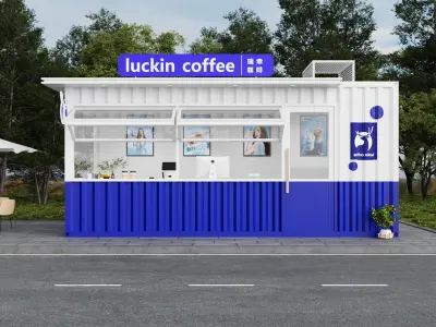 Modern Coffee Container Booth 3D Model - Street Cafe Design 3D model