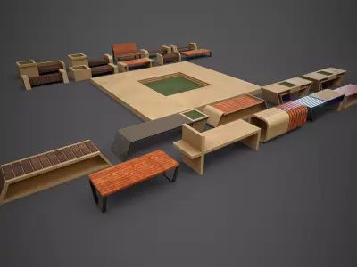 City Bench Low-poly 3D model