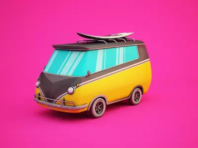 Surfer Van with Cartoon Style Option Low-poly 3D model