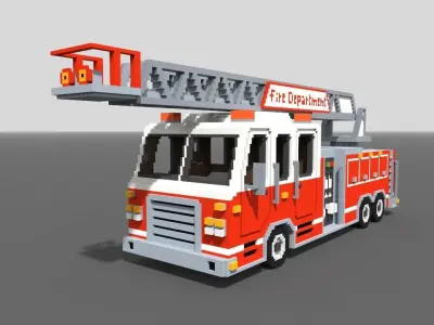 Voxel Fire Truck Low-poly 3D model