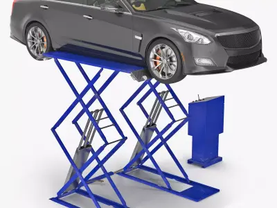 Automotive Scissor Lift and Sedan Rigged 3D model
