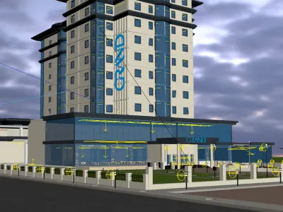 Hotel at night 3D model