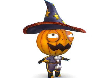 Halloween Pumpkin Fantasy Character Pet Wizard Low-poly 3D model