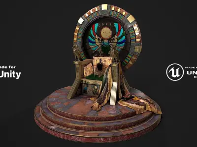 Egyptian throne with accessories Low-poly 3D model
