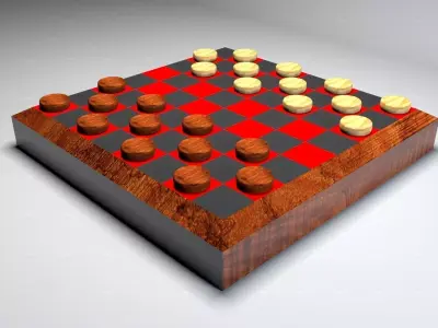 Wooden Checkers Set 3D model