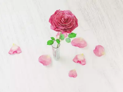 Pink Rose in a Crystal Vase 3D Model  Low-poly 3D model