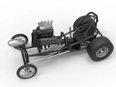 Vintage Front engine dragster Base Version 2 Scale 1 to 25 3D print model
