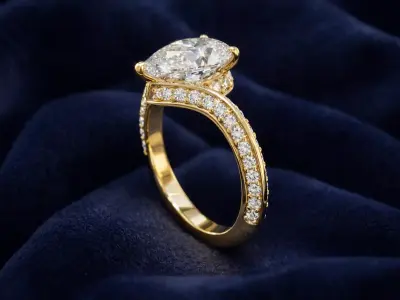 Pear Diamond Bypass Engagement Ring 14k Yellow Gold STL 3D print model