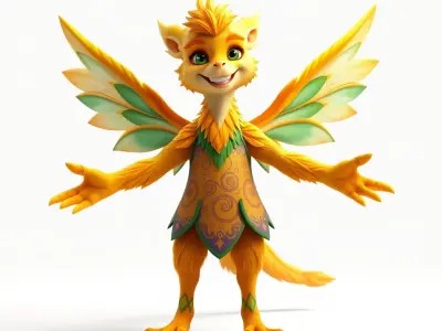 Fantasy Furry Winged Creature Rigged and Animated D Model Low-poly 3D model