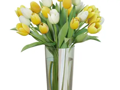 Flower Set 27 - Yellow and White Tulips Bouquet 3D model