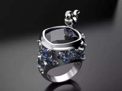 Ring with bird and gems 3D print model