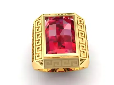 Geometric Gemstone Signet Men Ring 575 3D print model