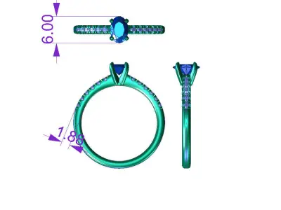 ZDR032 sapphire and diamond engagement ring 3D print model