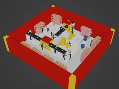 Manufacturing Unit with crowd  Low-poly 3D model