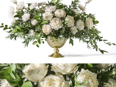 Flower Set 053 White Rose Dahlia Big bouquet 3D model