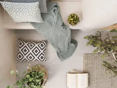 Realistic Bohemian Wall Design Arched Shelves Stone Fireplace  3D model