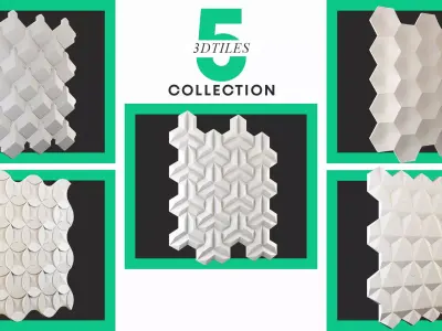3D TILE -5 TILE COLLECTION pieces of textured wall panels 3D model