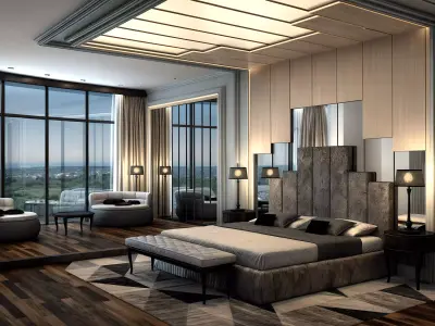 Modern Hotel Room Design Low-poly 3D model