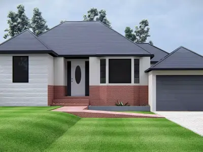 American Style House Exterior 3D Mode Classic Residential Home 3D model