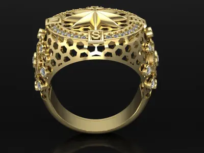 compass ring with diamonds 3D print model