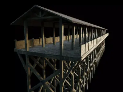 Flat Wooden Bridge - With Game-Ready Version Low-poly 3D model