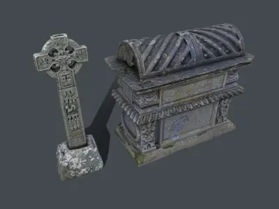 Tomb and a Cross realistic models Low-poly 3D model